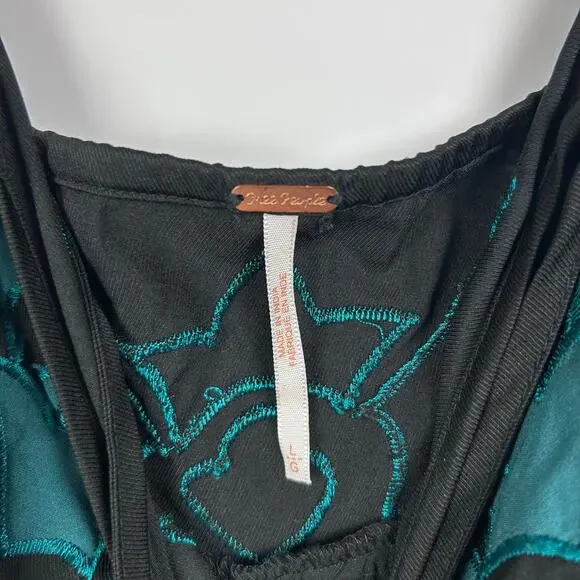 Free People Everblue Romper Black Blue Adjustable Straps Embroidery Womens Sz L - Picture 6 of 11